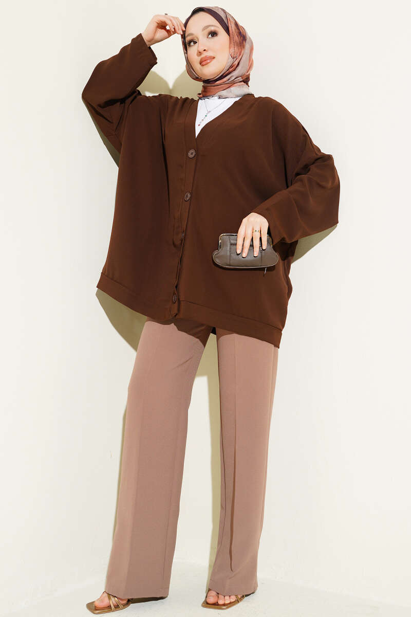 Basic Oversize Düğmeli Hırka