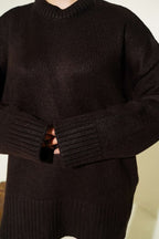Basic Oversize Triko Tunik Acı Kahve
