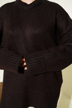 Basic Oversize Triko Tunik Acı Kahve