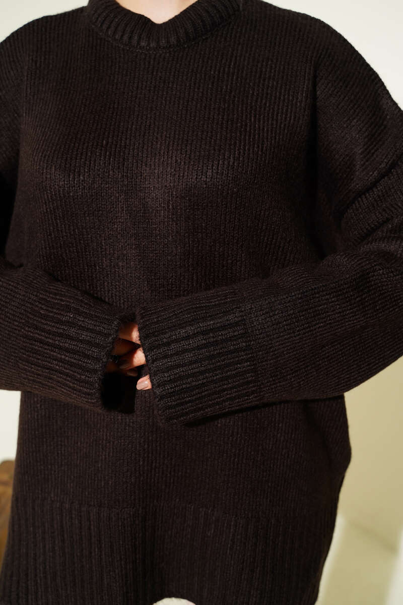 Basic Oversize Triko Tunik Acı Kahve