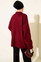 Basic Oversize Triko Tunik Açık Bordo