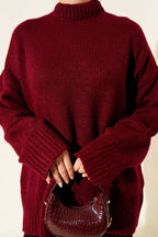 Basic Oversize Triko Tunik Açık Bordo