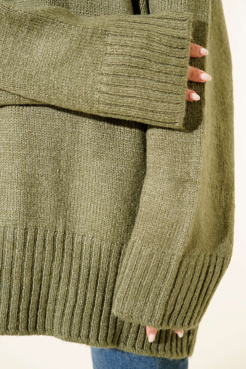 Basic Oversize Triko Tunik Haki