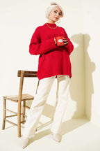 Basic Oversize Triko Tunik Kırmızı