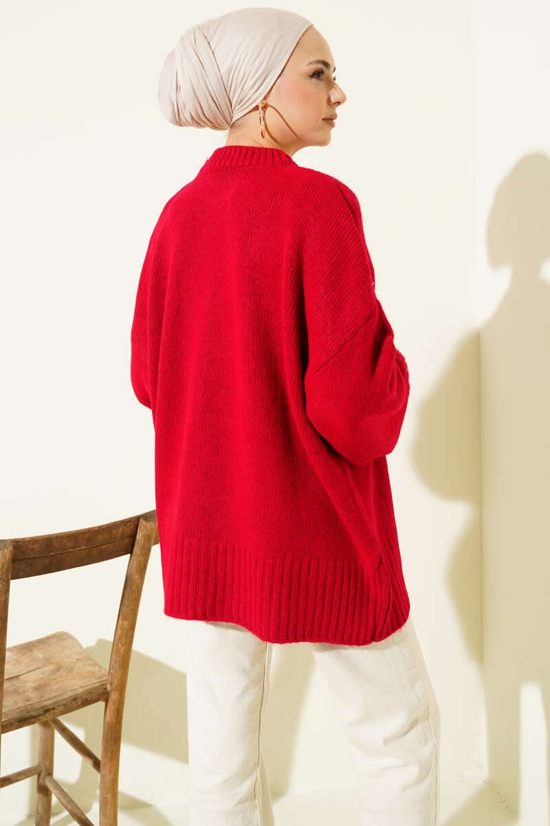 Basic Oversize Triko Tunik Kırmızı