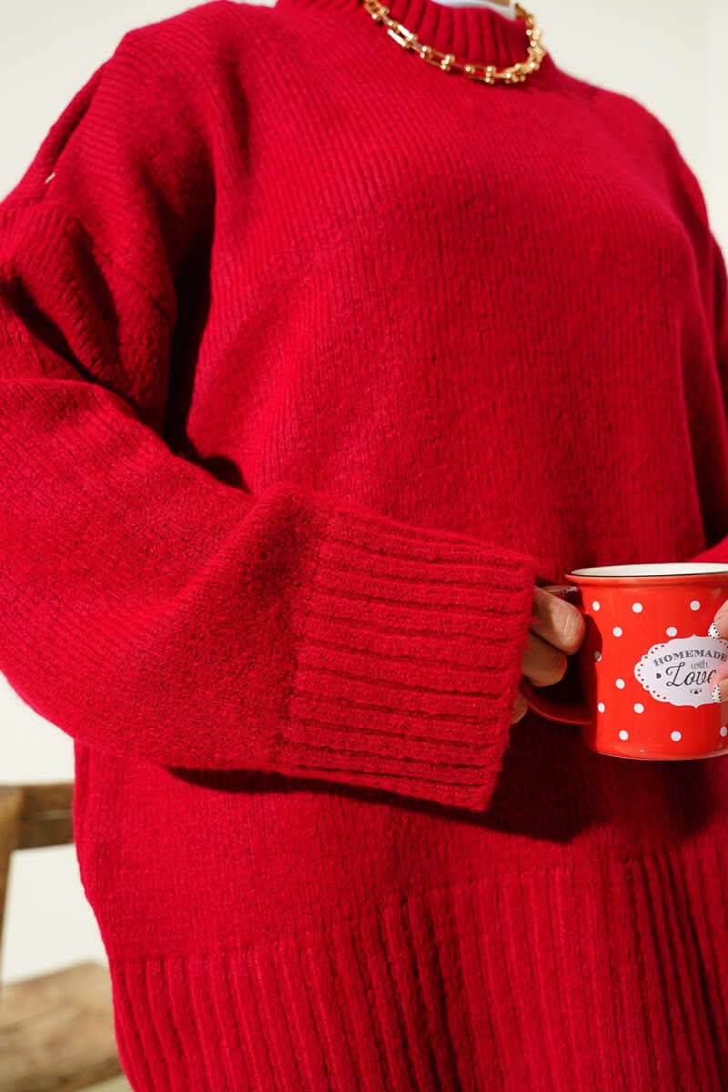 Basic Oversize Triko Tunik Kırmızı