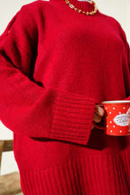 Basic Oversize Triko Tunik Kırmızı