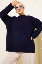 Basic Oversize Triko Tunik Lacivert
