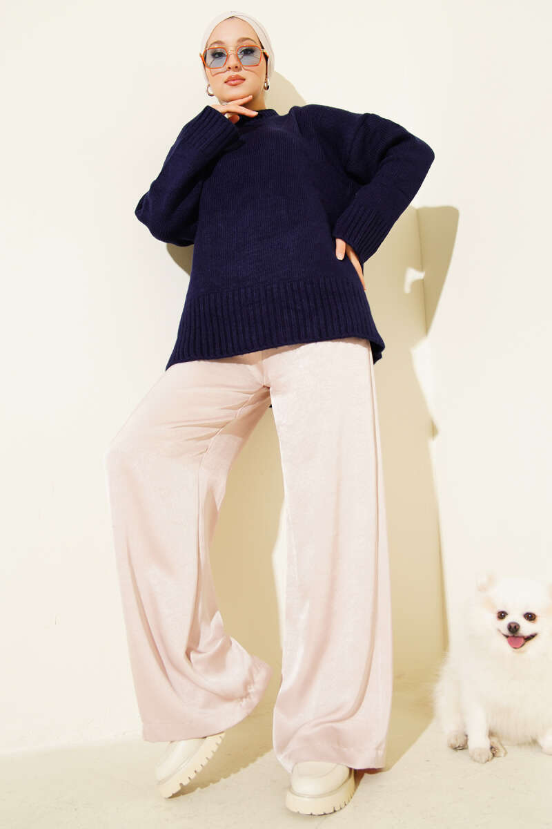 Basic Oversize Triko Tunik Lacivert