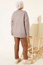 Basic Oversize Triko Tunik Vizon
