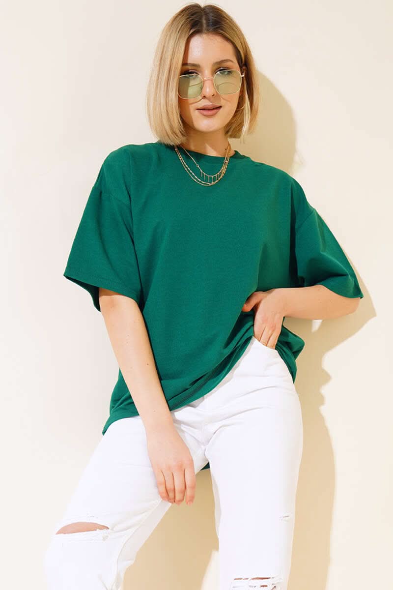Basic Oversize Tshirt Zümrüt Yeşil