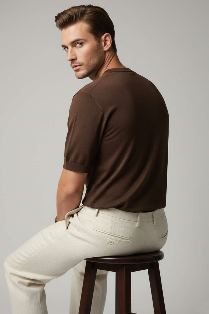 Basic Sıfır Yaka Erkek Triko T-shirt