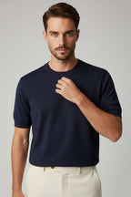 Basic Sıfır Yaka Erkek Triko T-shirt Lacivert