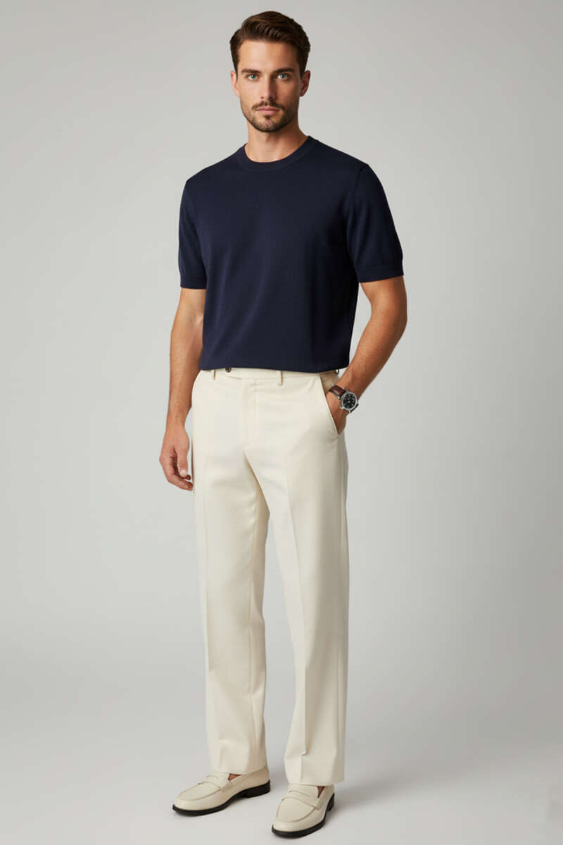 Basic Sıfır Yaka Erkek Triko T-shirt Lacivert