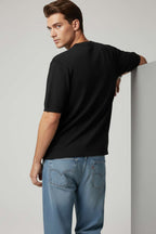 Basic Sıfır Yaka Erkek Triko T-shirt Siyah