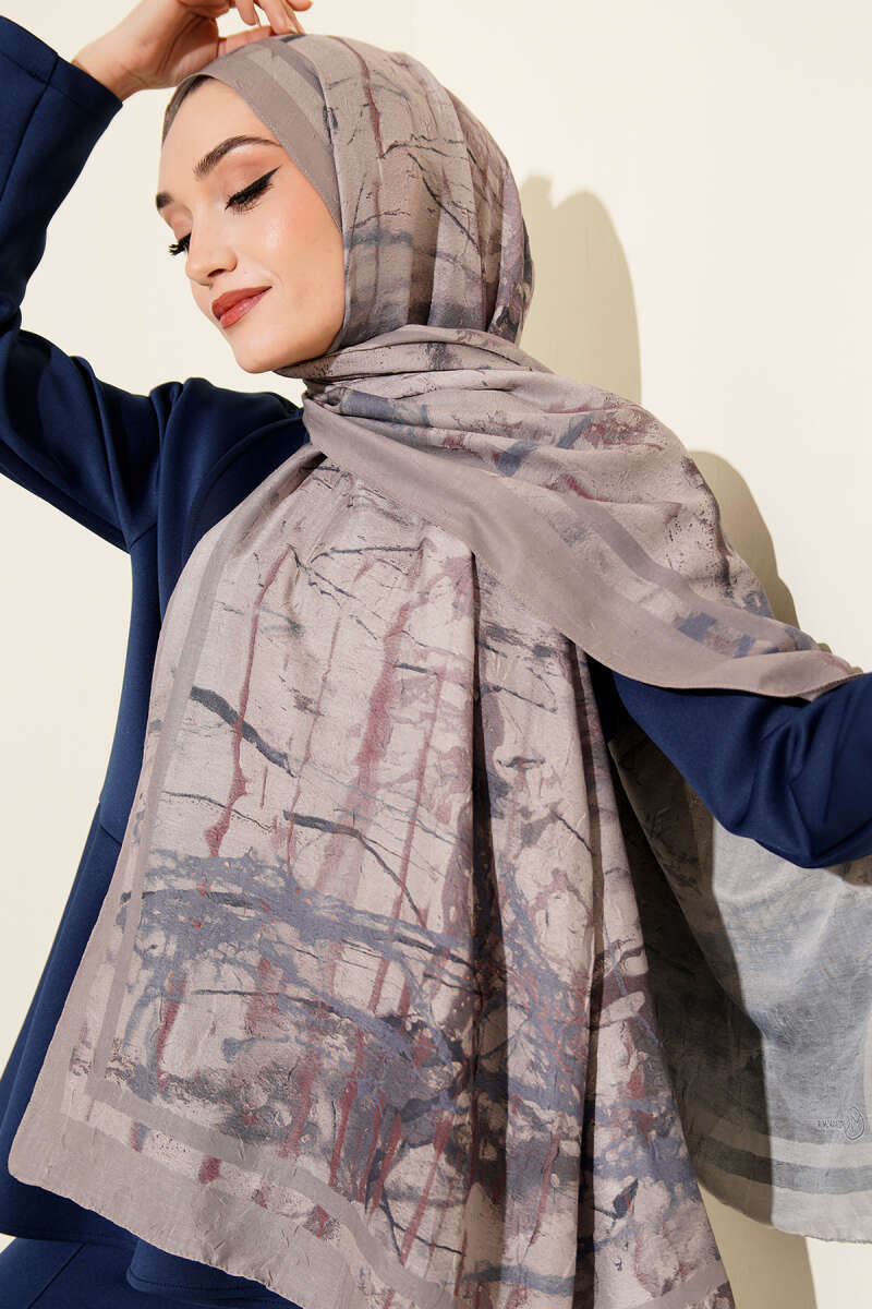 Baskı Desen Bambu Kraş Şal
