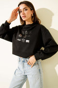 Baskılı Bisiklet Yaka Sweatshirt