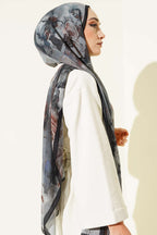 Batik Çiçek Desen Rami Şal Mavi