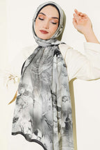 Batik Çiçek Desen Rami Şal Siyah
