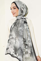 Batik Çiçek Desen Rami Şal Siyah