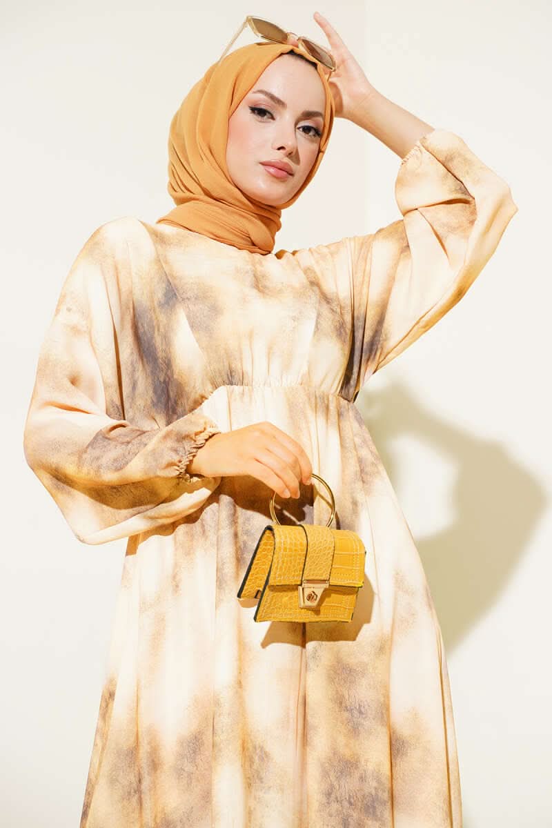 Batik Desen Bel Lastikli Elbise