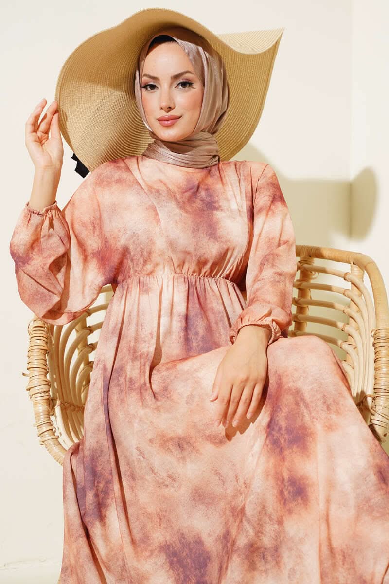 Batik Desen Bel Lastikli Elbise