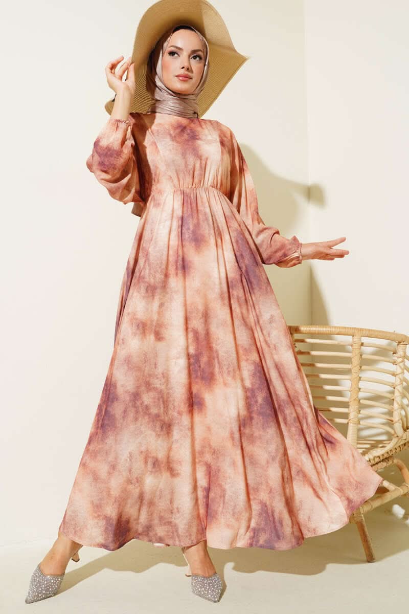 Batik Desen Bel Lastikli Elbise