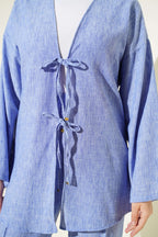 Batik Desen Önü Bağcıklı İkili Takım Mavi