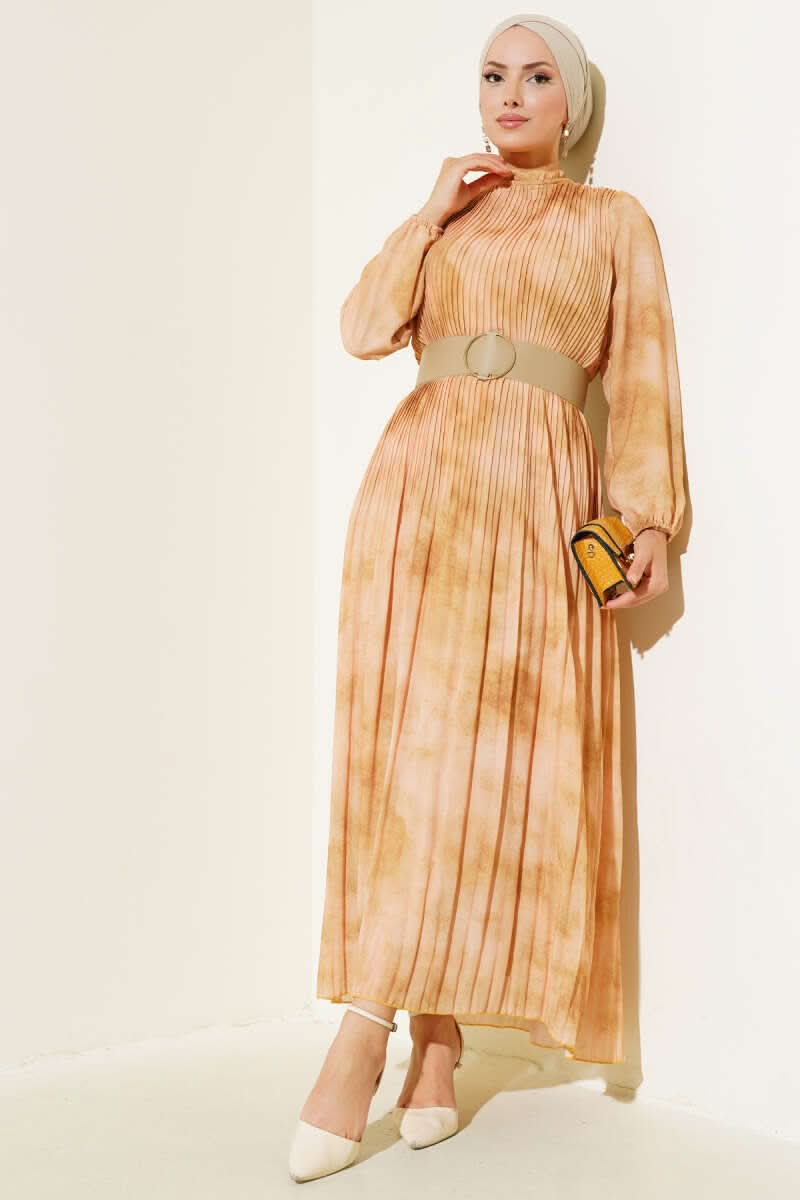 Batik Pattern Pleated Chiffon Dress