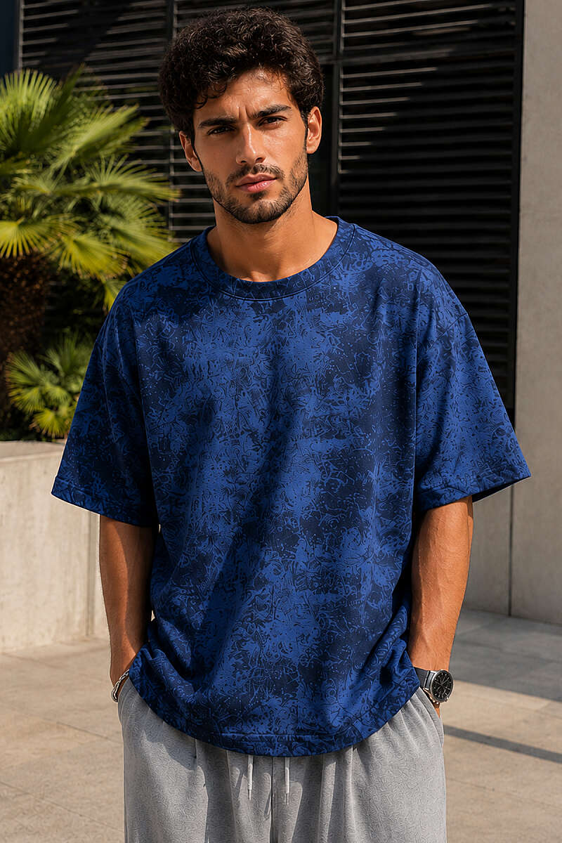Batik Desenli Erkek T-shirt Lacivert