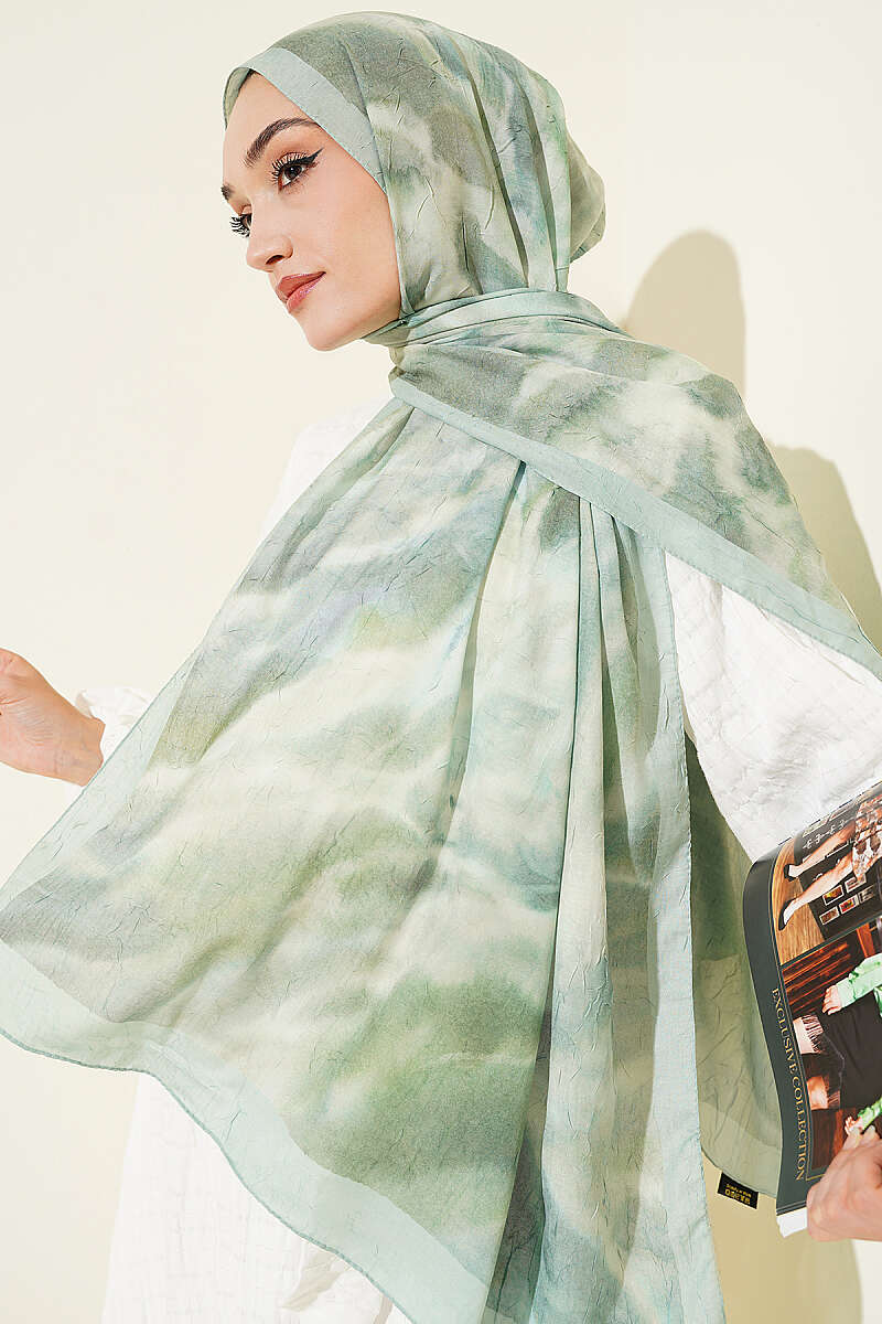 Batik Ebruli Bambu Kraş Şal Su Yeşili