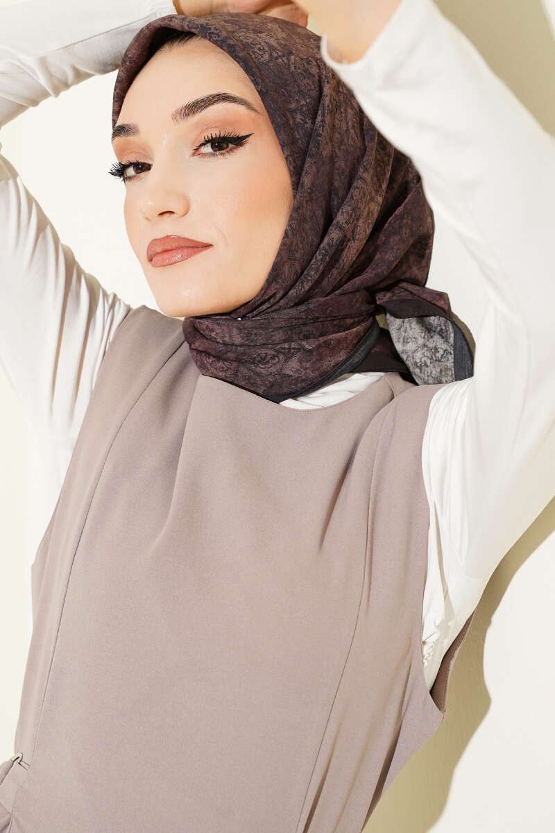 Batik Motifli Modal Eşarp Acı Kahve