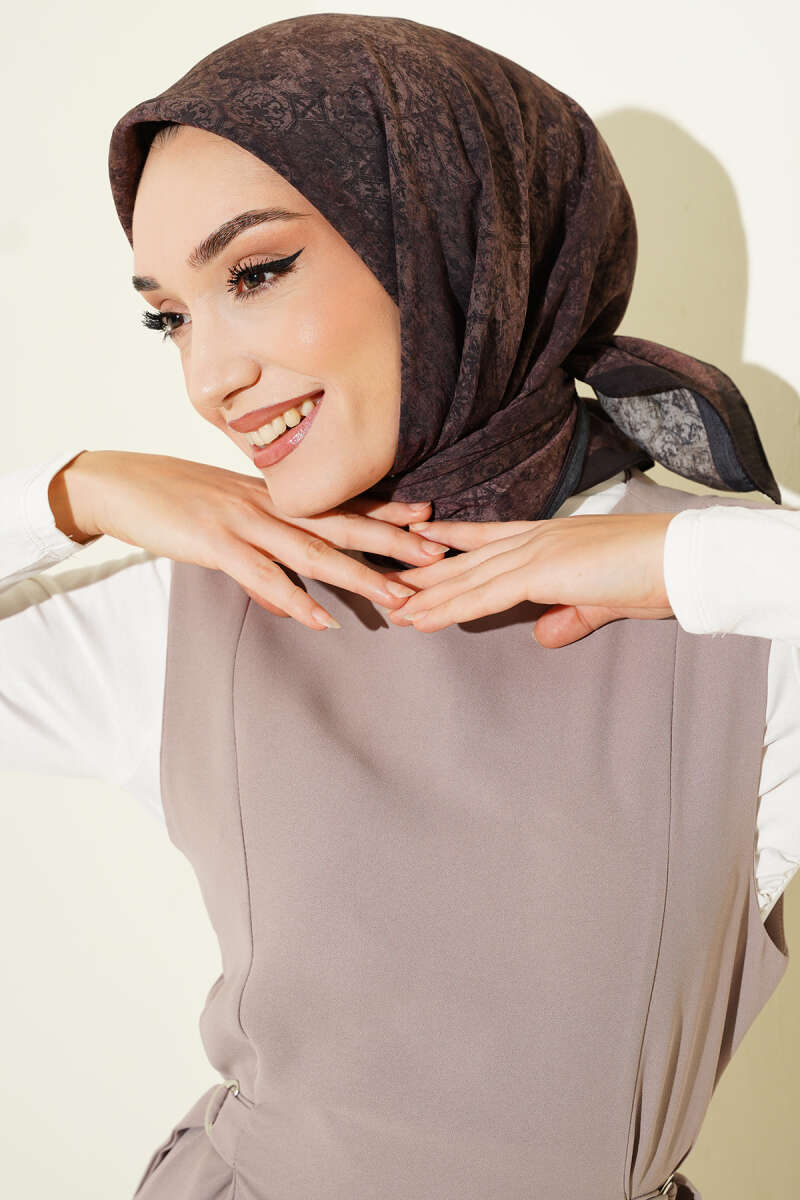 Batik Motifli Modal Eşarp Acı Kahve