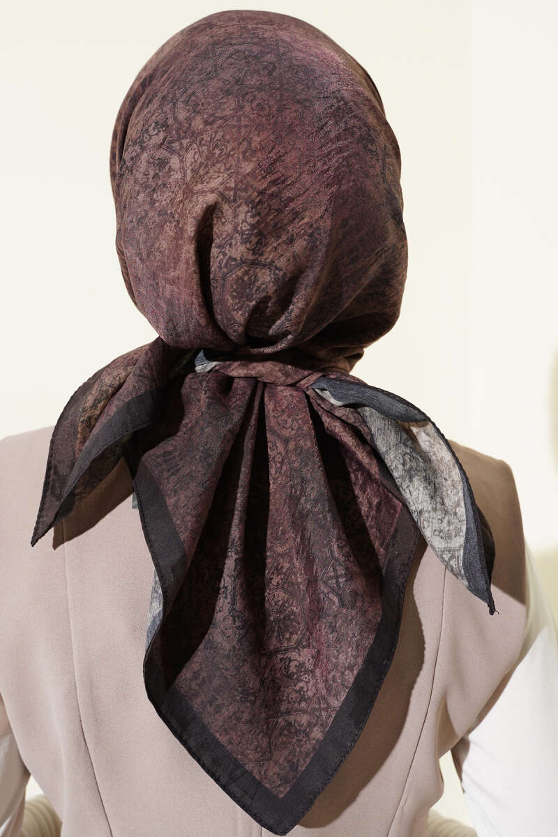 Batik Motifli Modal Eşarp Acı Kahve