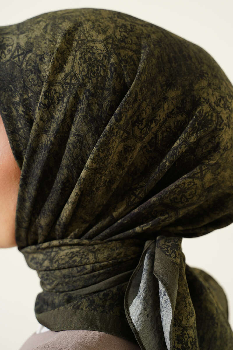 Batik Motifli Modal Eşarp Haki