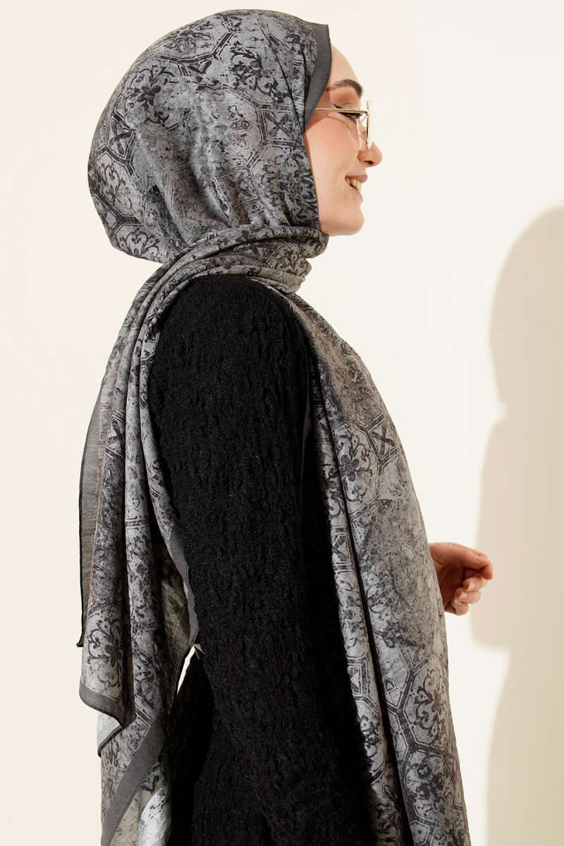 Batik Motifli Modal Şal Gri