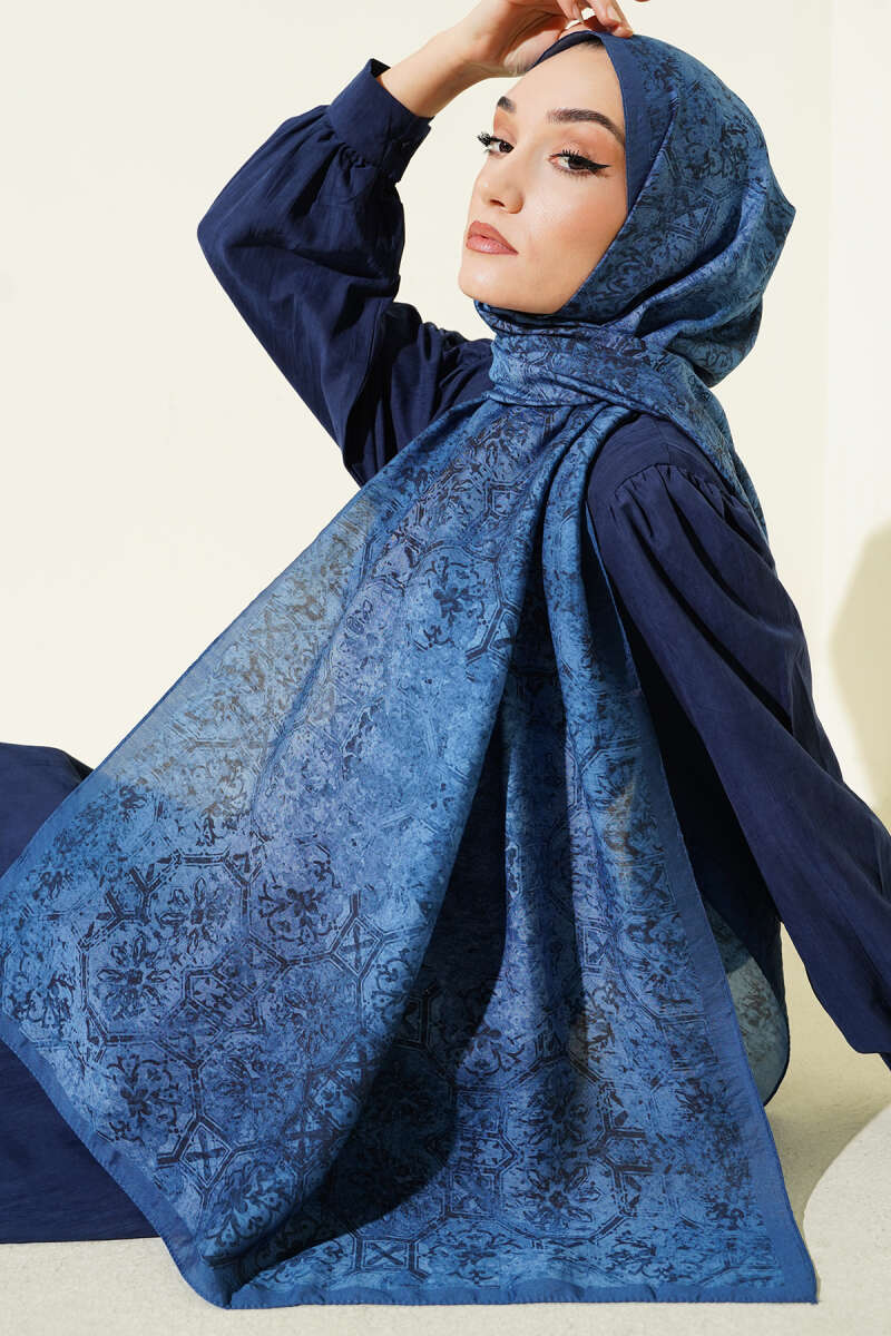 Batik Motifli Modal Şal İndigo