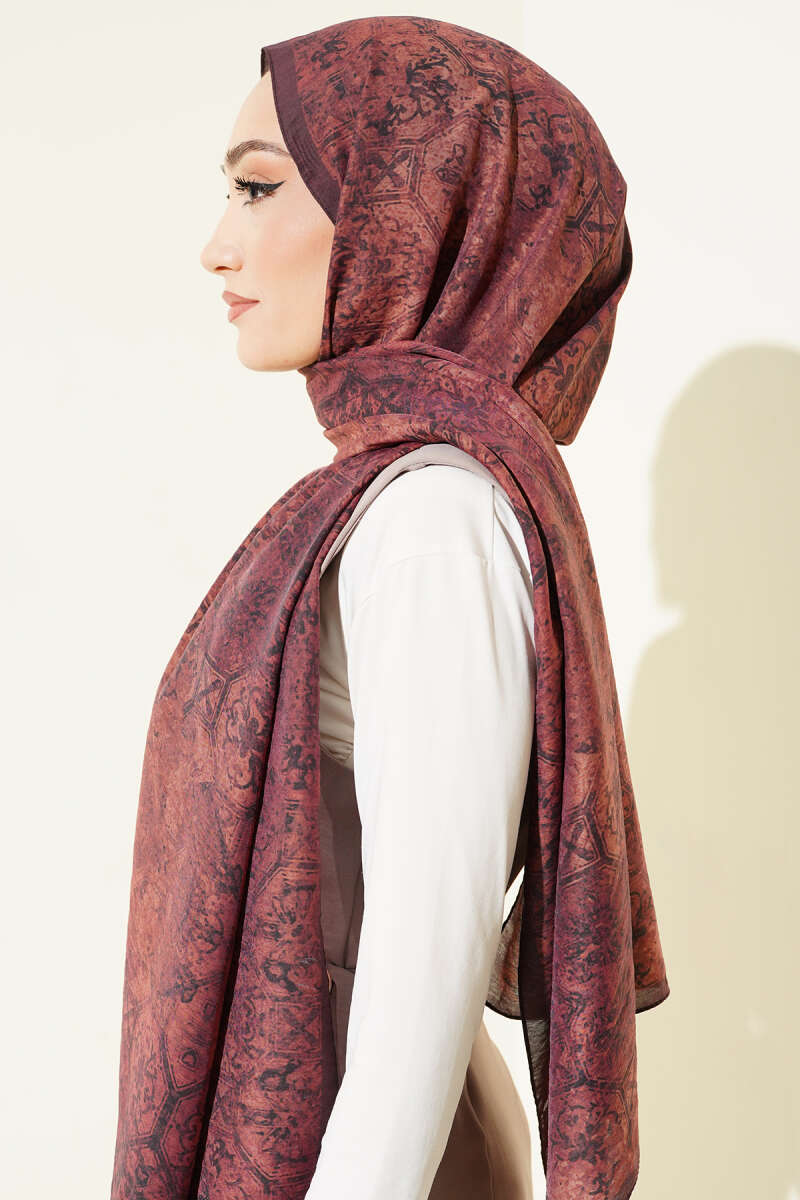 Batik Motifli Modal Şal Kiremit