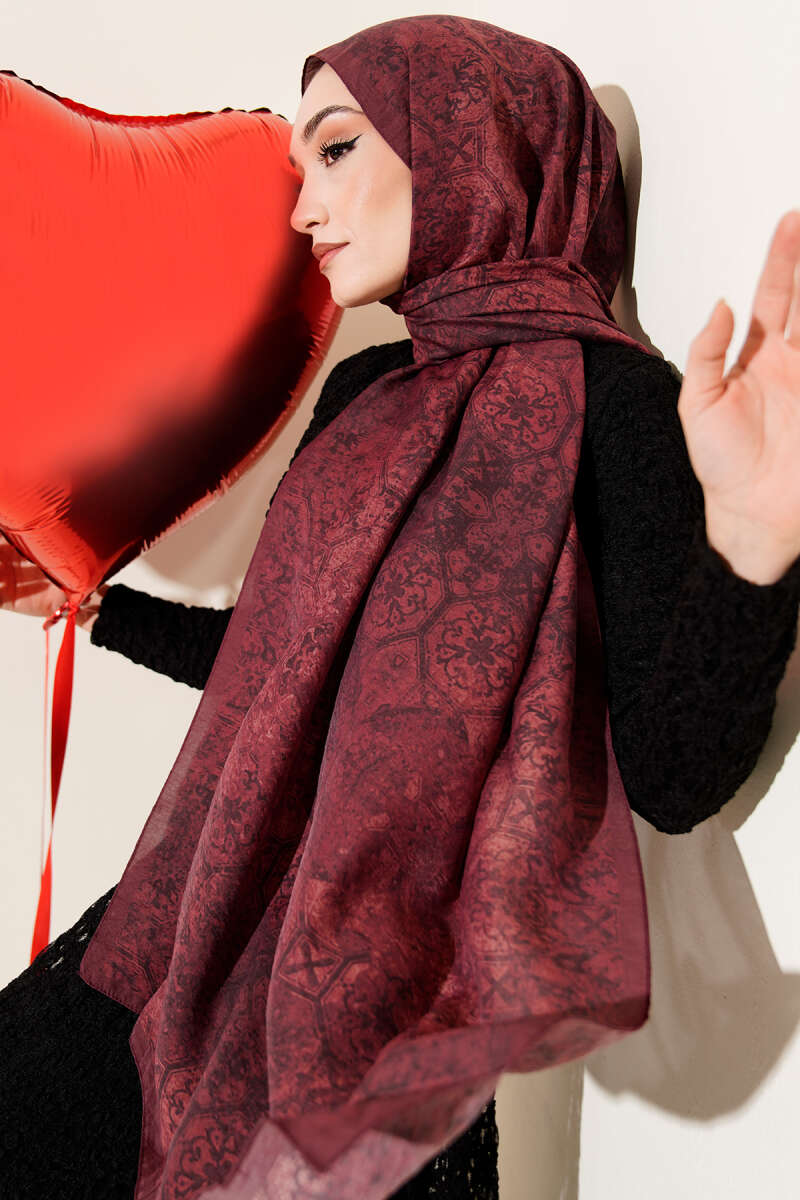 Batik Motifli Modal Şal Kırmızı