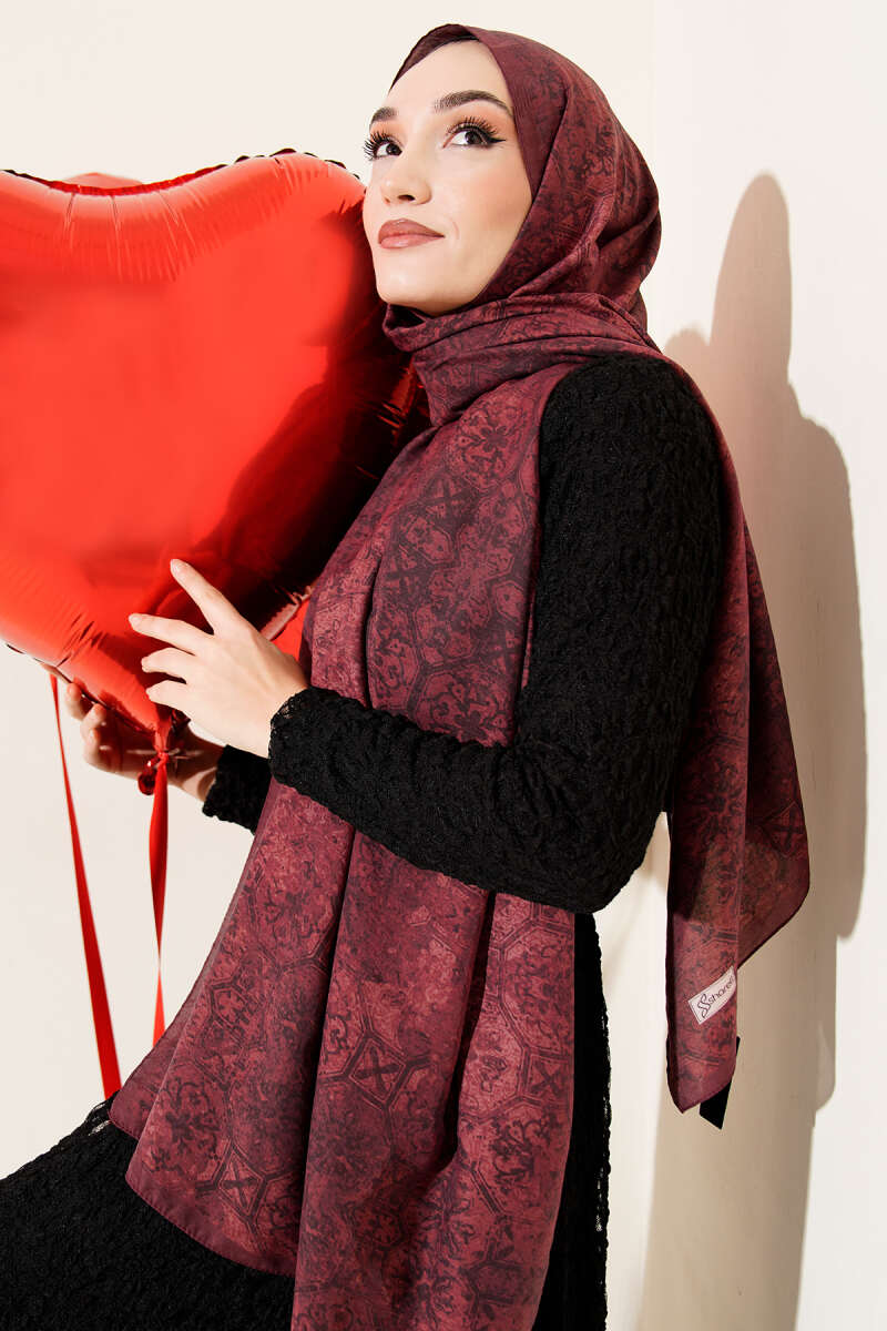 Batik Motifli Modal Şal Kırmızı