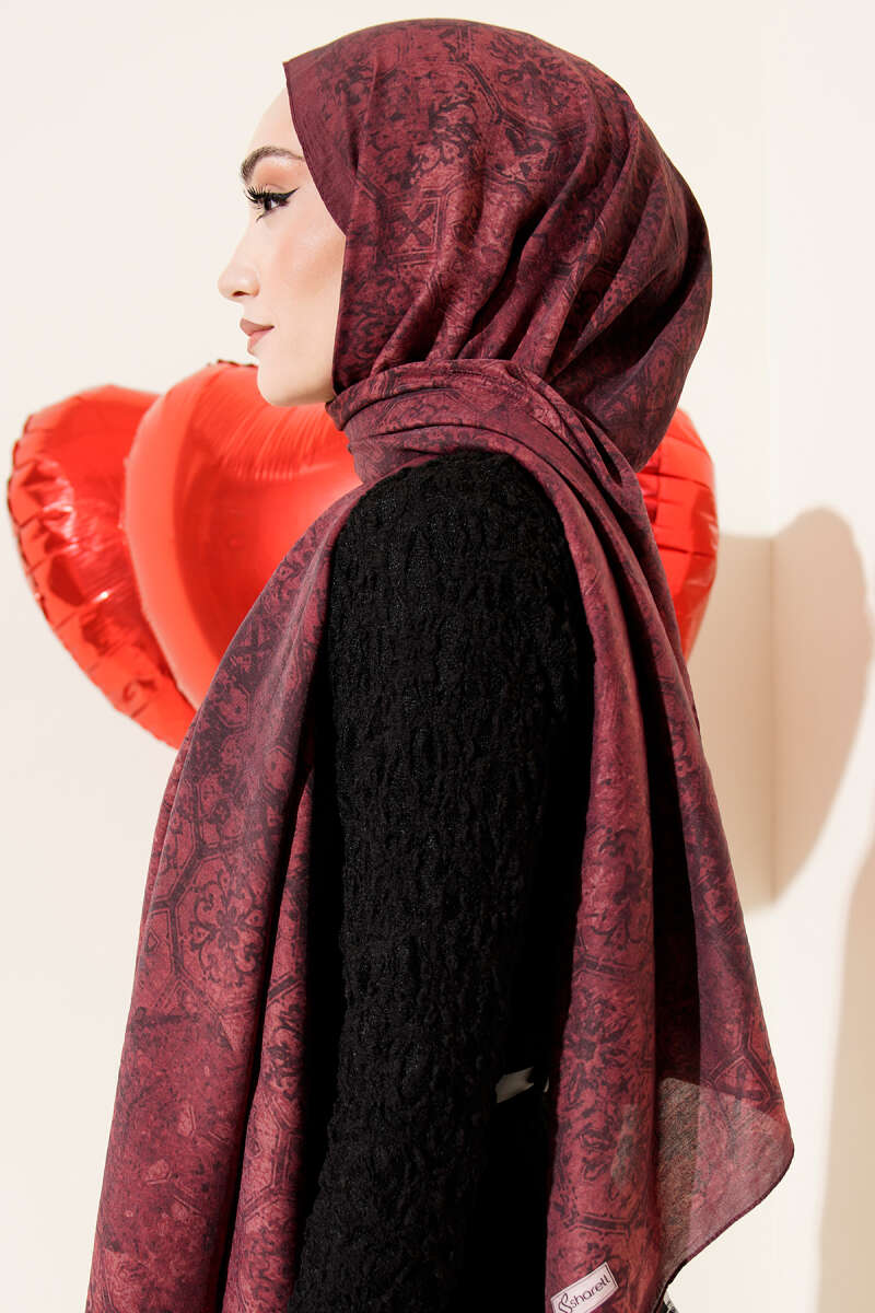 Batik Motifli Modal Şal Kırmızı
