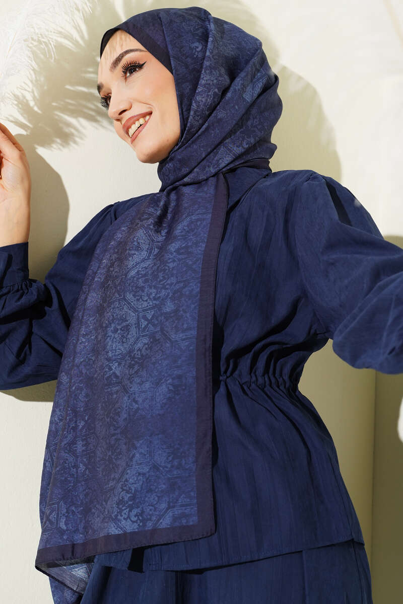 Batik Motifli Modal Şal Lacivert