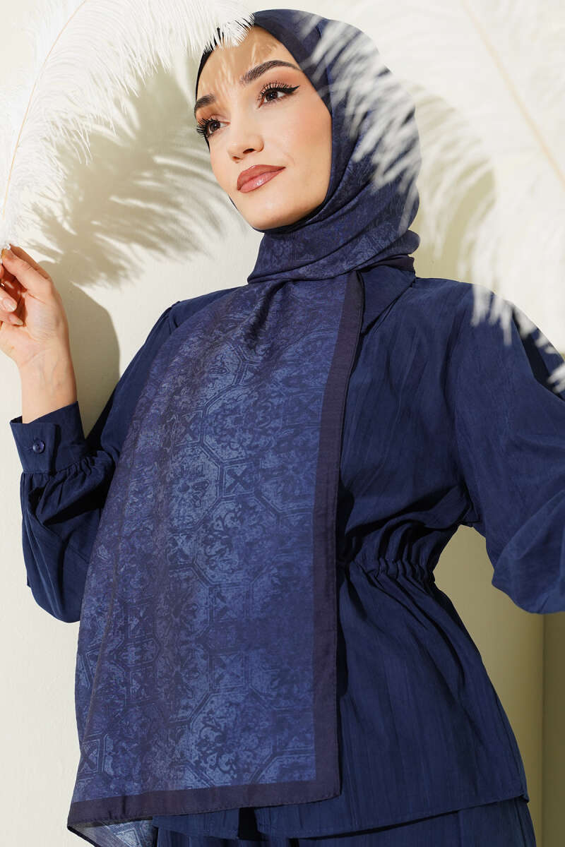 Batik Motifli Modal Şal Lacivert