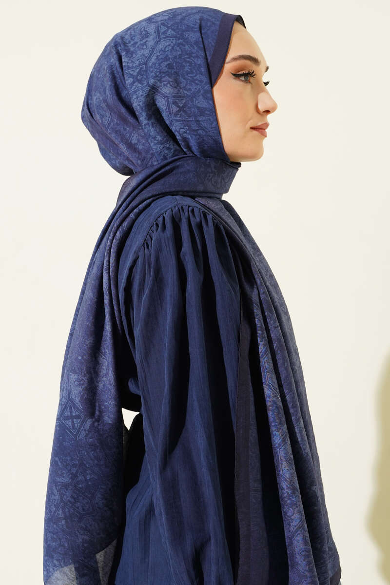 Batik Motifli Modal Şal Lacivert