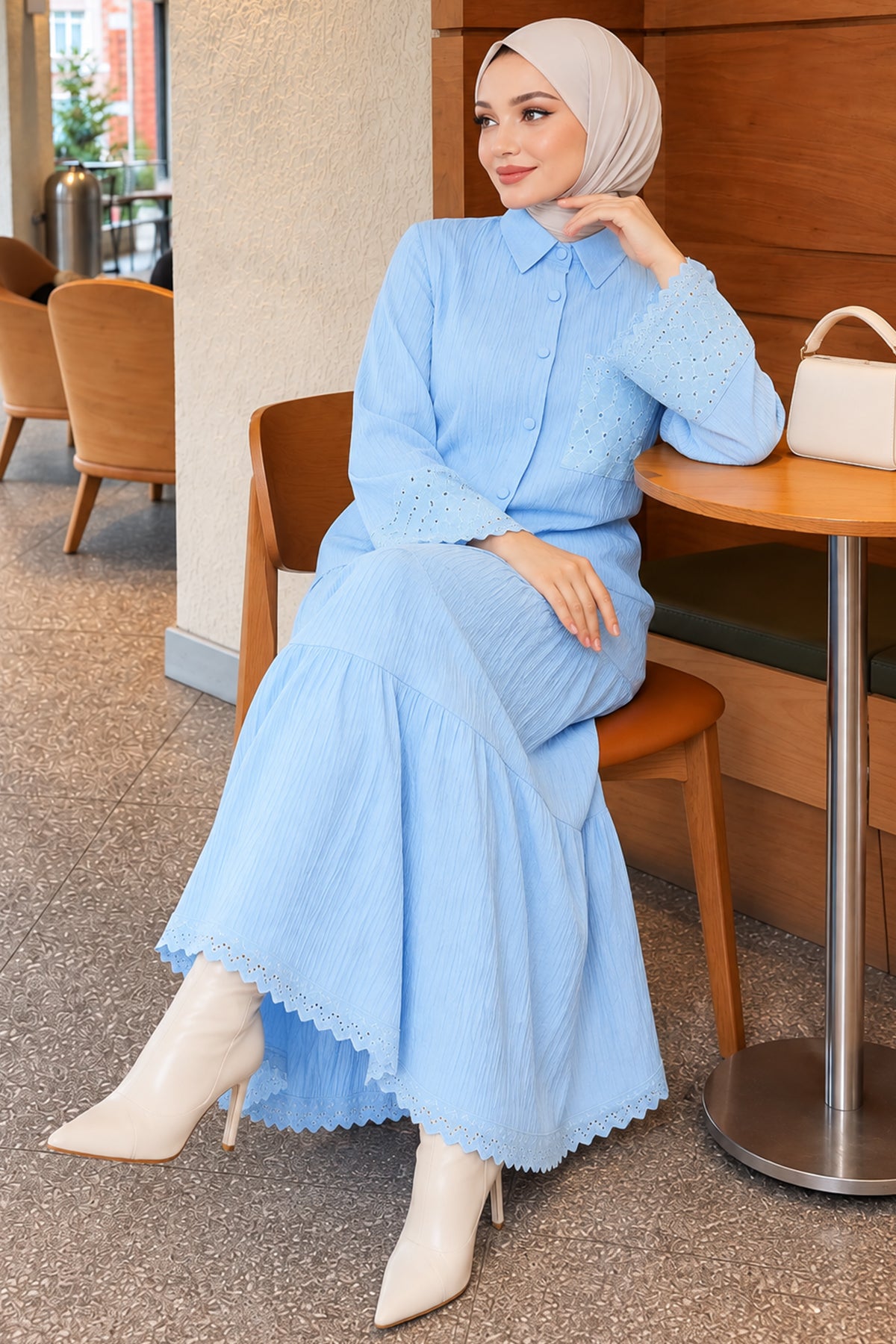 Crinkle Skirt Double Set with Pocket and Wrist Brodge