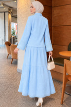 Crinkle Skirt Double Set with Pocket and Wrist Brodge