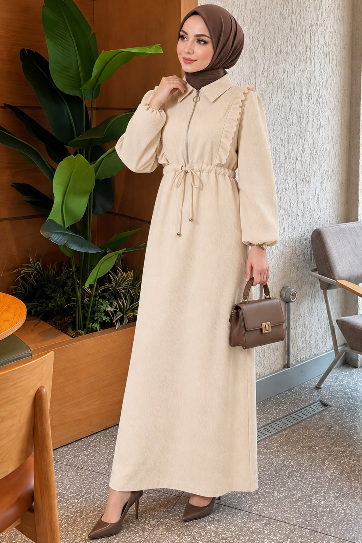Front Ruffle Zipped Dress