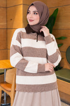 Striped Buttoned Knit Sweater Burgundy