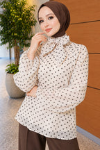 Chiffon Tunic with Polka Dot Collar Ties