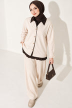 Pleated Detailed Gathered Two-Piece Set Beige